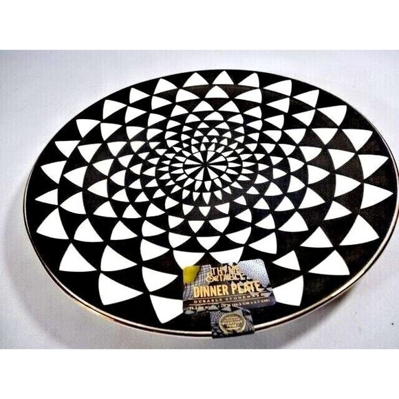 Thyme & Table Medallion Dinner Plate Black White Dinnerware Stoneware 10.5-inch - Picture 2 of 3